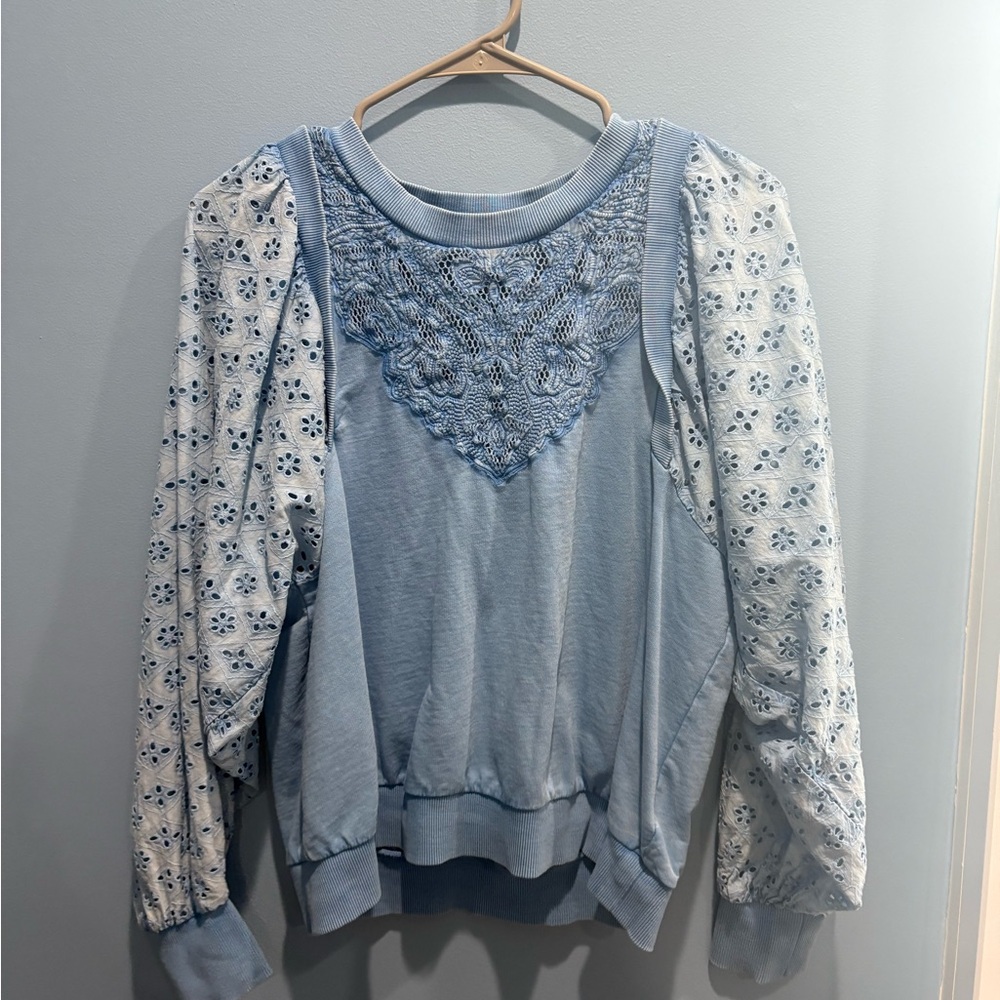 Pilcro Light Blue Lace-Detail Sweatshirt - Picture 5 of 9